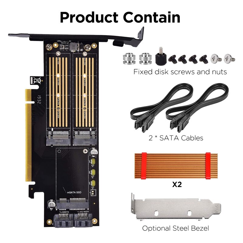 3 in 1 M.2 and MSATA SSD Adapter Card SSD to PCIE Adapter, MSATA to SATA Adapter with Aluminum Heat Sink for Windows OS