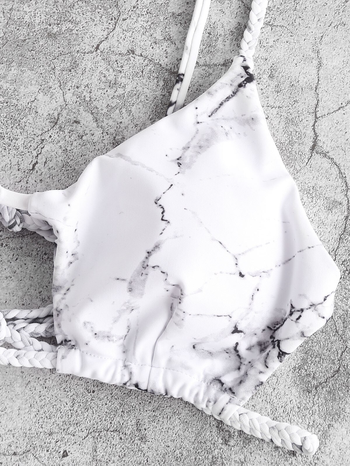 Saful – Bikini imprimé marbre, maillot de bain tressé, bretelles, découpe