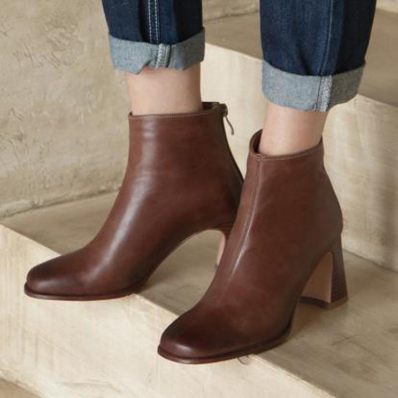 Frauen Stiefeletten hoch Hacke Winter Schuhe Frau Reißverschluss Büro Dame Straßen Schuhe Karree Platz Ferse