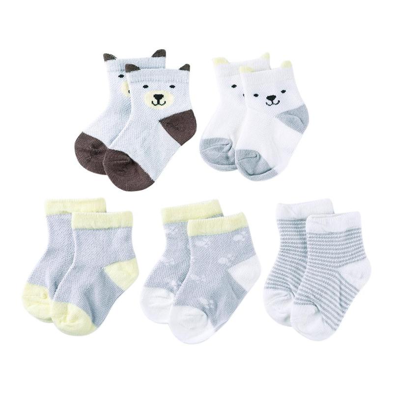 5pairs/set Newborn Baby Socks Soft Infant Cotton Socks Toddlers Stripes Footwear Cartoon Kids Feet Warmer Boys Girls Accessories