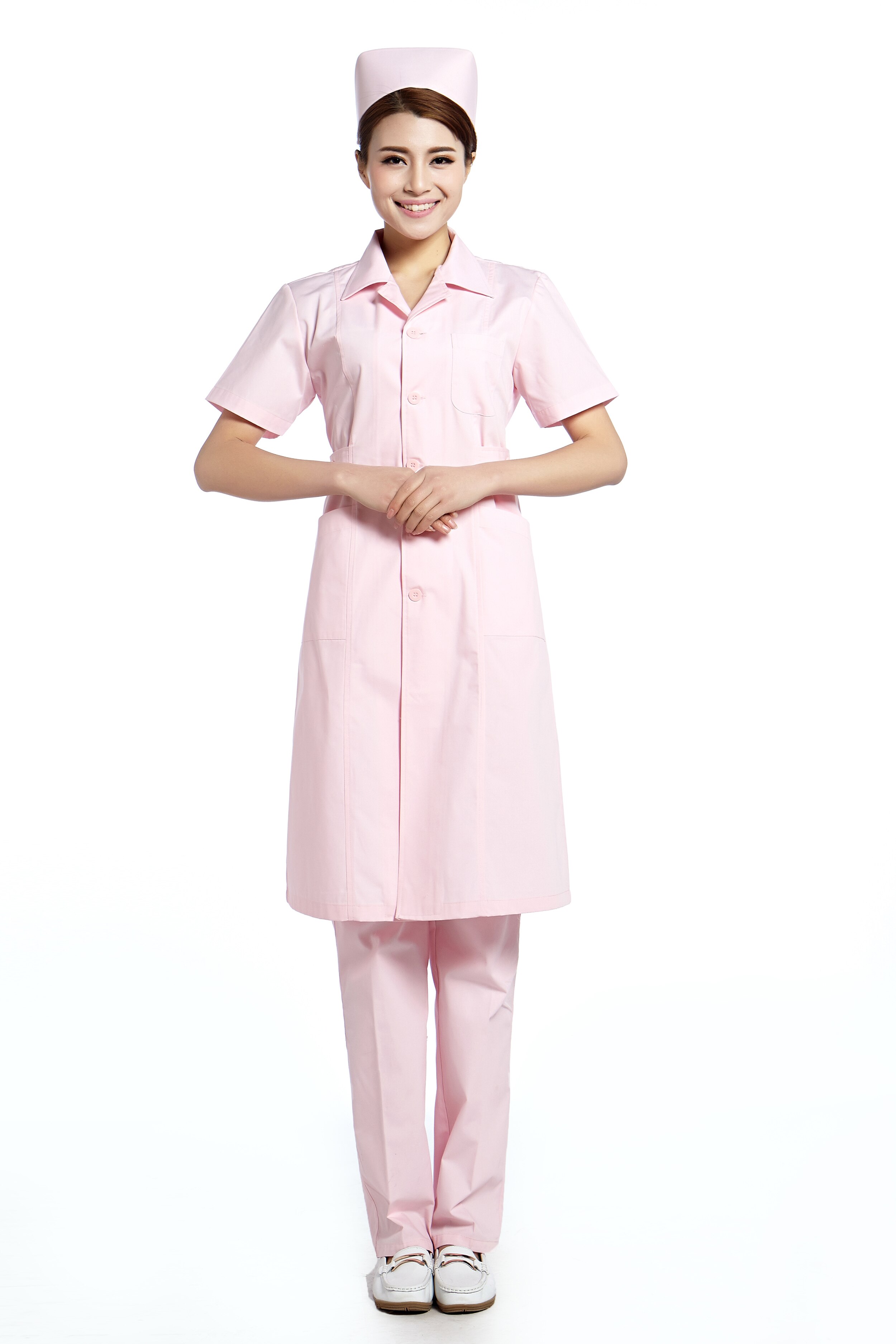 Roze Korte Mouw Verpleegster Jurk Apotheek Uniform Schoonheid Center Uniform Medische Srcubs Voor Ziekenhuis