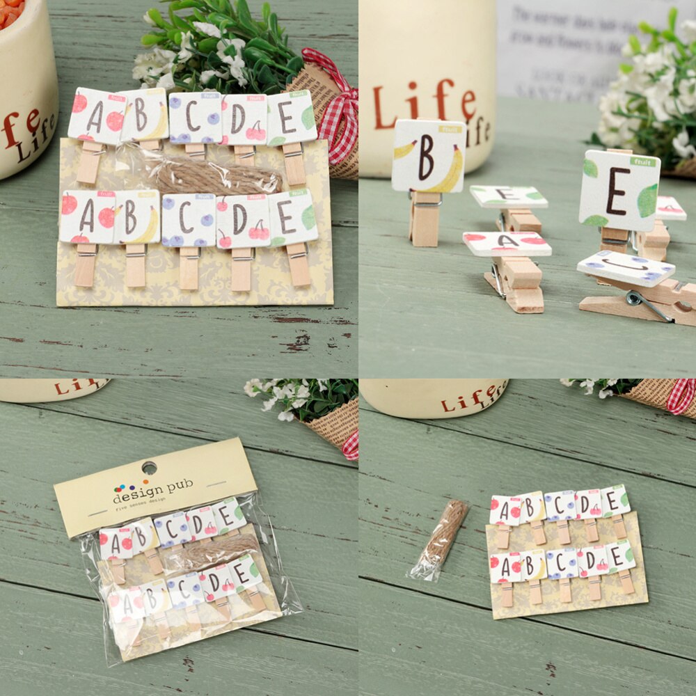 50PCS Mini Wooden Clips Alphabet Decorative Fruit Pattern Clothespins Photo Pegs Craft Clips for Display Picture DIY