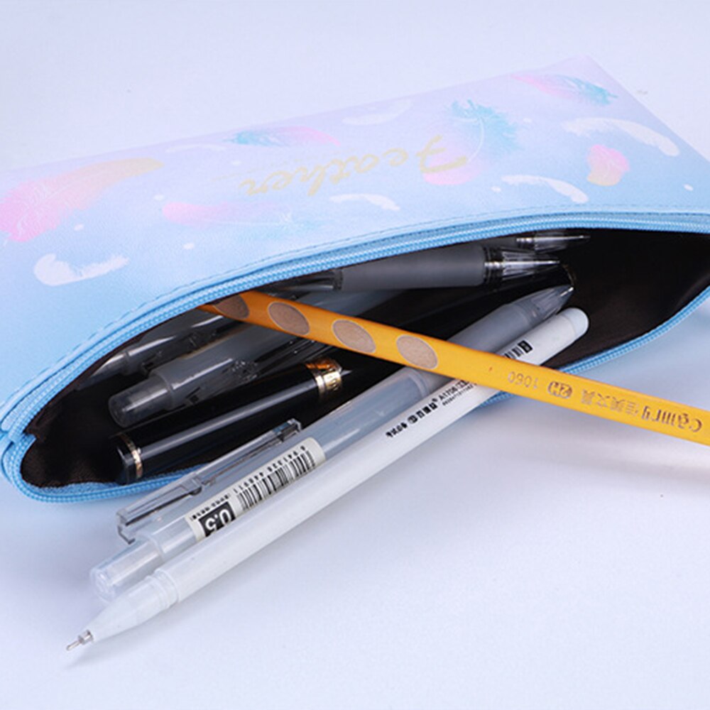 Estuche de lápices de plumas Kawaii, bolsa organizadora de soporte para lápiz de gran capacidad con cremallera para estudiantes, caja de lápices para Colegio, suministros