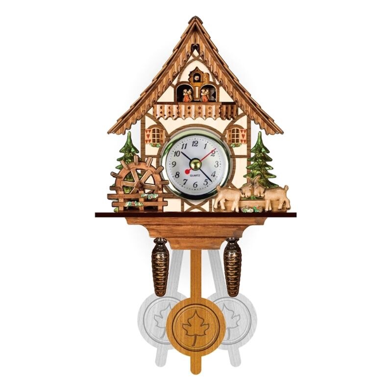 Antieke houten koekoeksklok met vogeltijdbel, wekker, horloge, woondecoratie 449c: 5