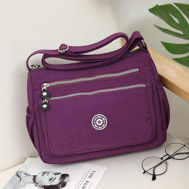 Multi Pocket Handbag Waterproof Nylon Shoulder Bags Zipper Large Capacity Travel Female Crossbody Bags Female Multilayer: Purple