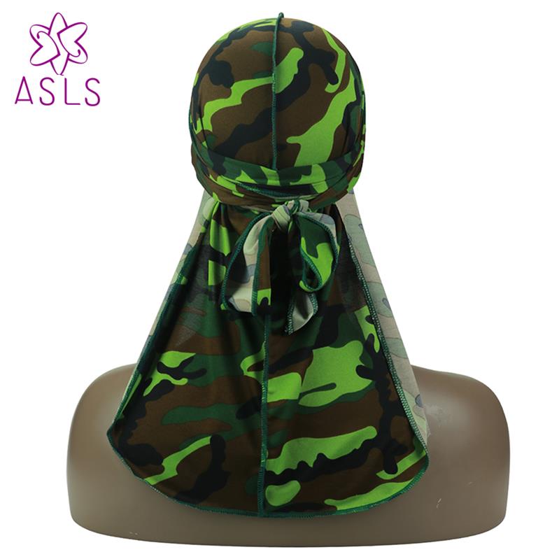 Silky Camo Durag 360, 540,720 Waves Extra Long Tail and Wide Straps for Men Stitching Outside Camouflage Print Durag: green