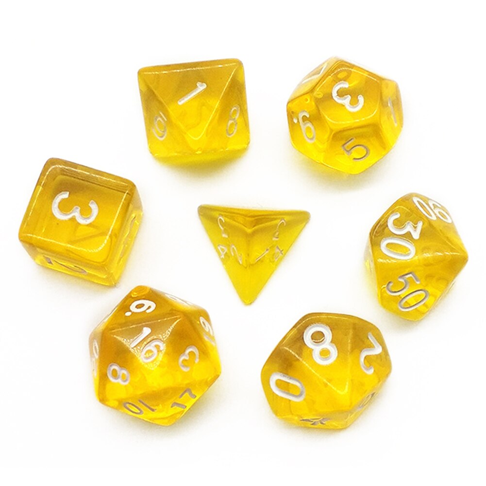 7pcs/Lot DND Polyhedral Dices 7 Sided Clear Desktop Funny Board Game Dice: Yellow