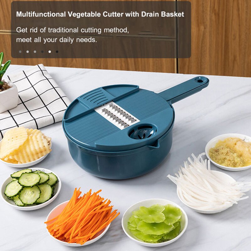 Cortador de verduras para el hogar, herramientas de cocina, rallador de patatas, rebanador de cocina, rallador giratorio de rábano, 12 piezas