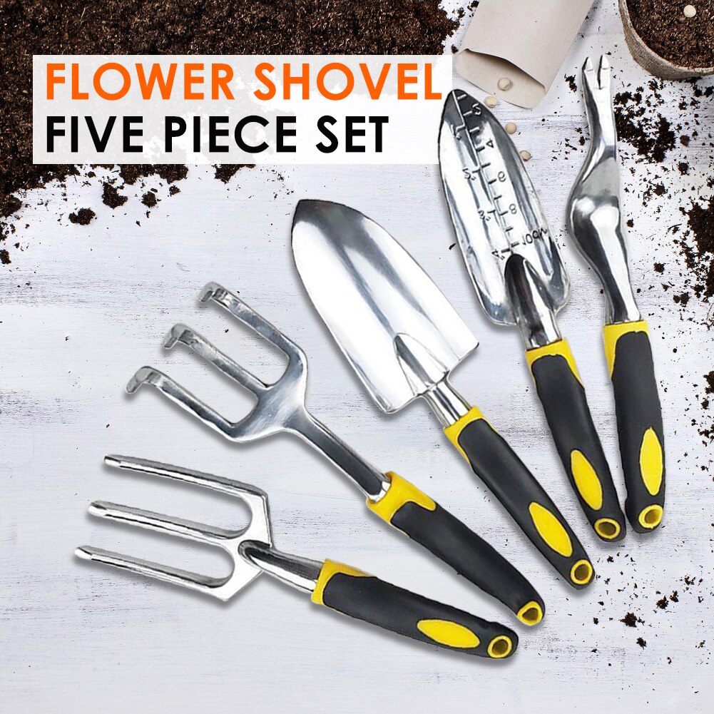 5 Piece Gardening Tools Set Including Trowel Transplanted Cultivator Weeder Weeding Fork Garden Tools with Heavy Duty Cast-al