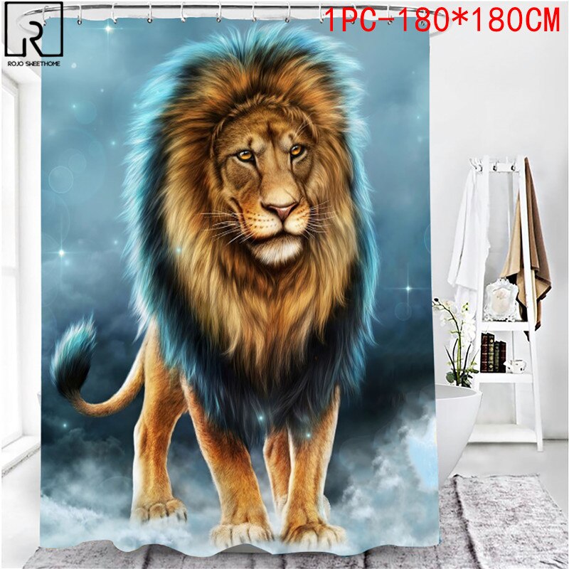 Animal Print Black Shower Curtains Lion Tiger 3D Bathroom Curtain Set Anti-slip Bath Mat Soft Toilet Lid Cover Home Rugs Carpets: 1PC180x180cm-E