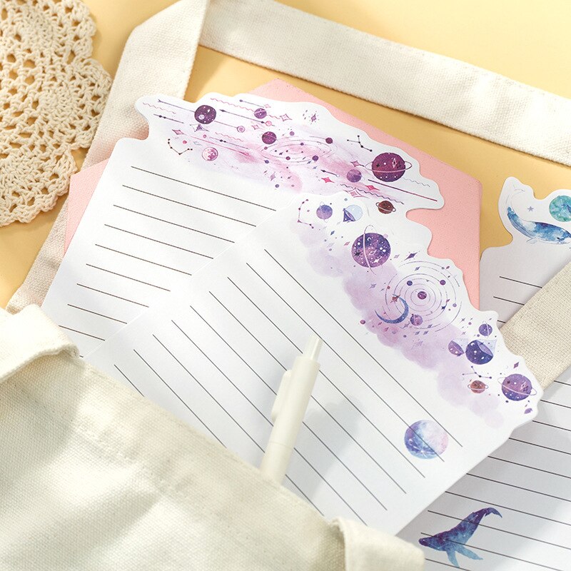 Enveloppes en papier 9 ou 3 + 6 lettres, chat, planète, fleurs, papeterie