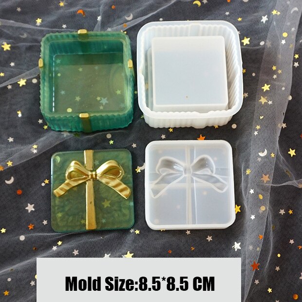 DIY Crystal Bow Storage Box Silicone Mold Epoxy Tabletop For Silicone Mold Crystal Epoxy Mould Epoxy Resin For Jewelry Making: Square BOW