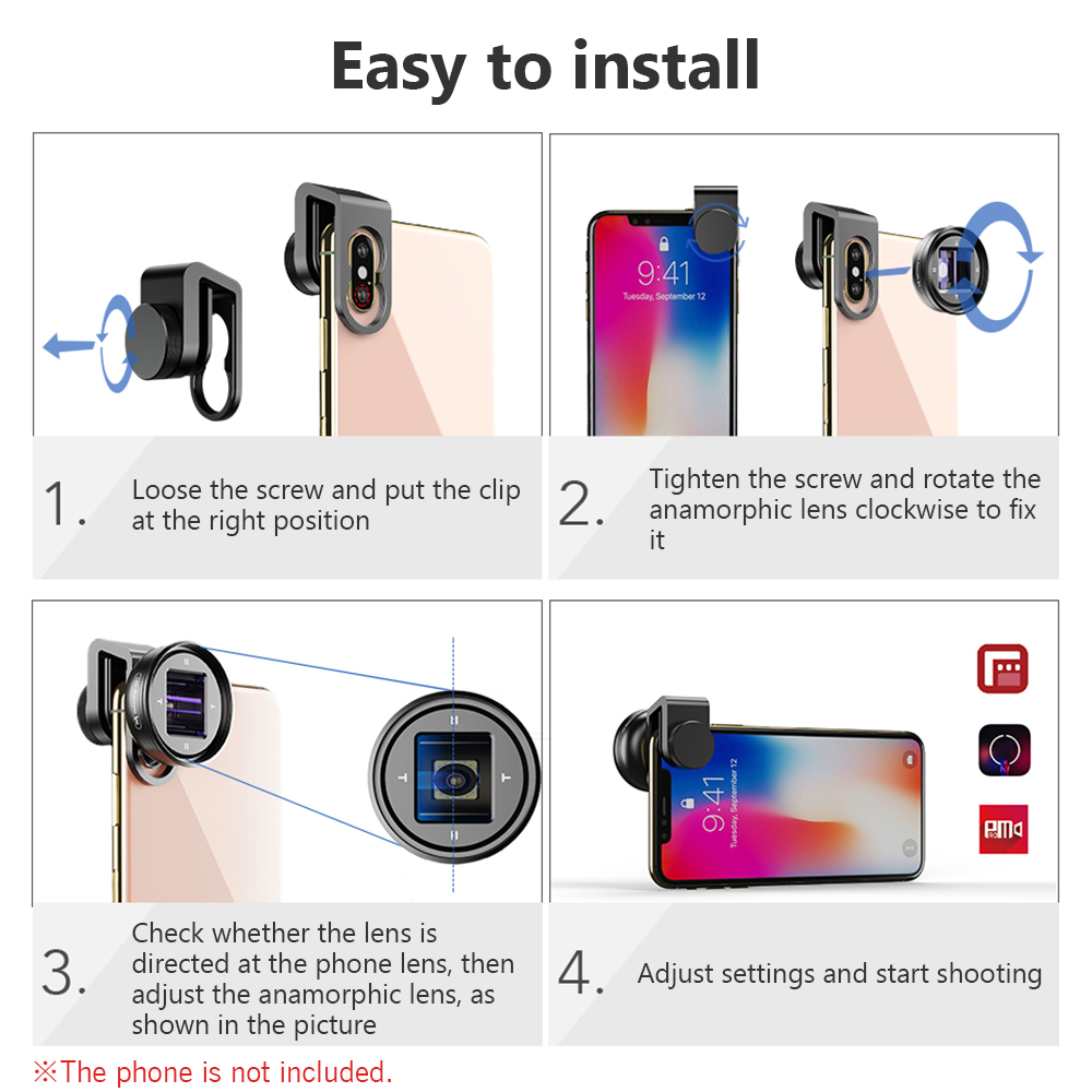 Apexel APL-HBHDAN 1.33X Anamorphic Lens Film Lens Met Hd Meerdere Coatings Opbergtas Reinigingsdoekje Voor Smartphone