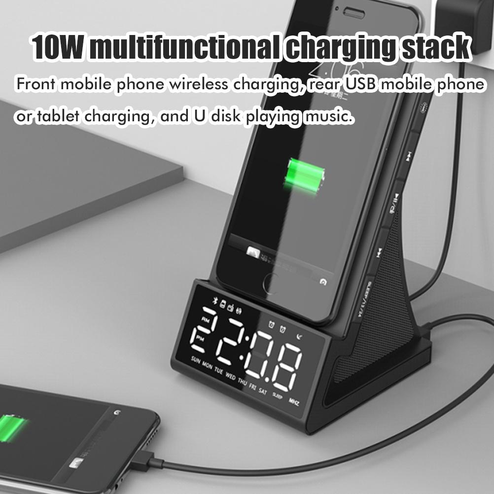Wireless Charger Alarm Clock Bluetooth Speaker LED Smart Digital Clock Table Electronic Desktop Clocks Fm Radio 10w Fast Charger