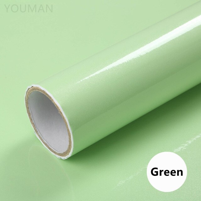 DIY Contact Paper Waterproof Self Adhesive Wallpaper Wardrobe Kitchen Cabinet Furniture Renovation Wall Stickers 60cm Width Film: Light green
