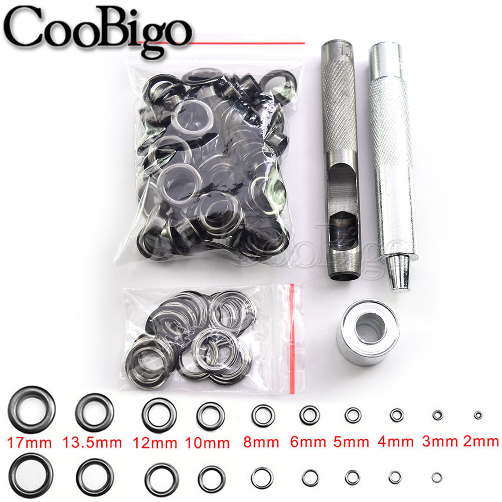 Kit de herramientas para ojales de metal, herramienta de instalación de punzones para ropa de cuero, zapatos, cinturón, cortina, accesorios para manualidades DIY, color negro