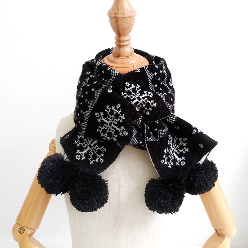 Écharpes d'hiver en laine et cachemire pour enfants, motif flocon de neige, chaudes, pour garçons et filles: Noir et blanc