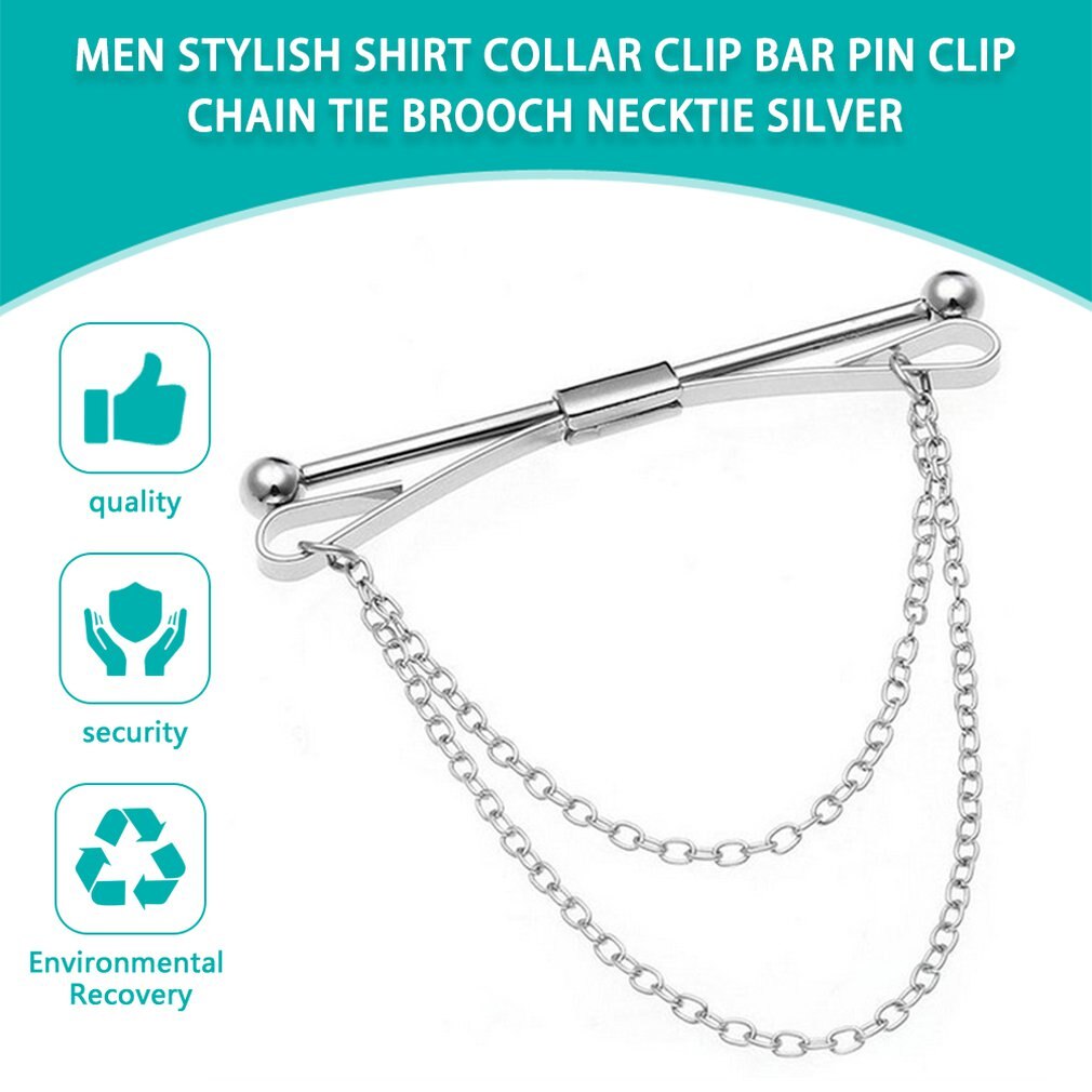 Männer Hemd Kragen Krawatte Clip Plain Metall Edelstahl Pin Clip Kette Krawatte Brosche Krawatte Silber