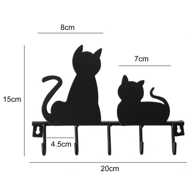 Cartoon Zwarte Kat Hanger Holder Metal Key Rack Hangers Thuis 5 Gemonteerd Decor Decoratieve Muur Haken Ijzer Jas