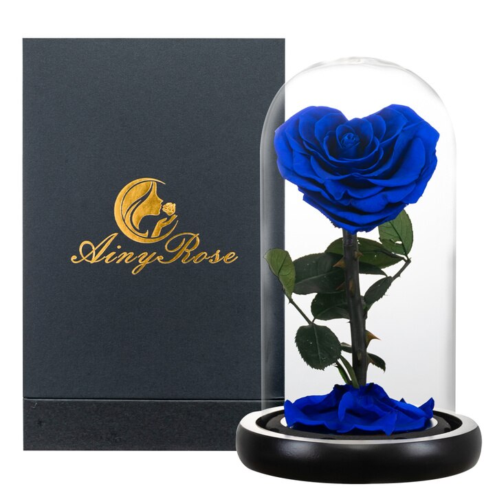 AINYROSE Heart Shaped Preserved Rose Beauty and The Beast Eternal Rose Wedding Artificial Flowers Valentine Christmas: Blue Rose w Gift Box