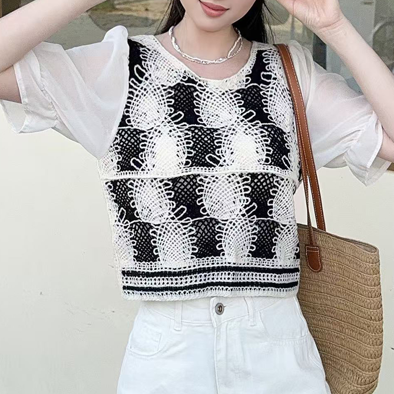 Heklet topp for kvinner chiffong halvermet broderi åpen strikket bluse topper sommer bohemsk chic strandantrekk: Lilla