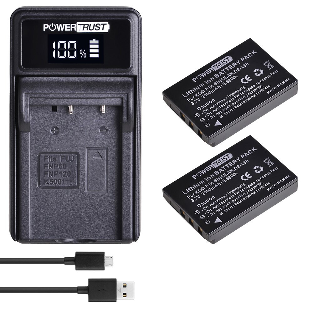 DB-L50 Klic-5001 Rechargeable Battery +LED USB Charger for Kodak DX6490 DX7440 DX7530 DX7540 DX7580 DX7590 DX7591 DX7630: 2B with charger