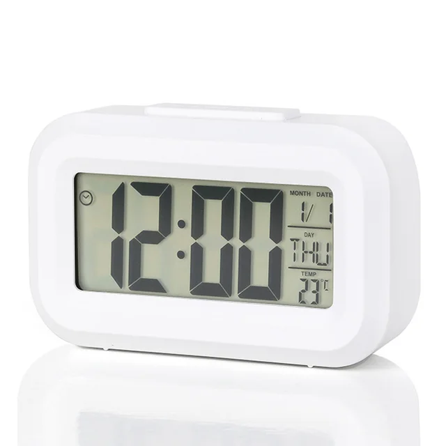 Reloj despertador Digital, alarma Digital electrónica, relojes de mesa de escritorio, retroiluminación de oficina, reloj calendario con repetición: Blanco