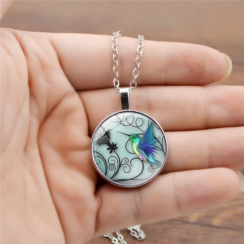 Hummingbird Cabochon Glas Hanger Ketting Armband Oorbellen Sieraden Set Totaal 4 Stuks Voor Vrouwen Mode Trui Keten