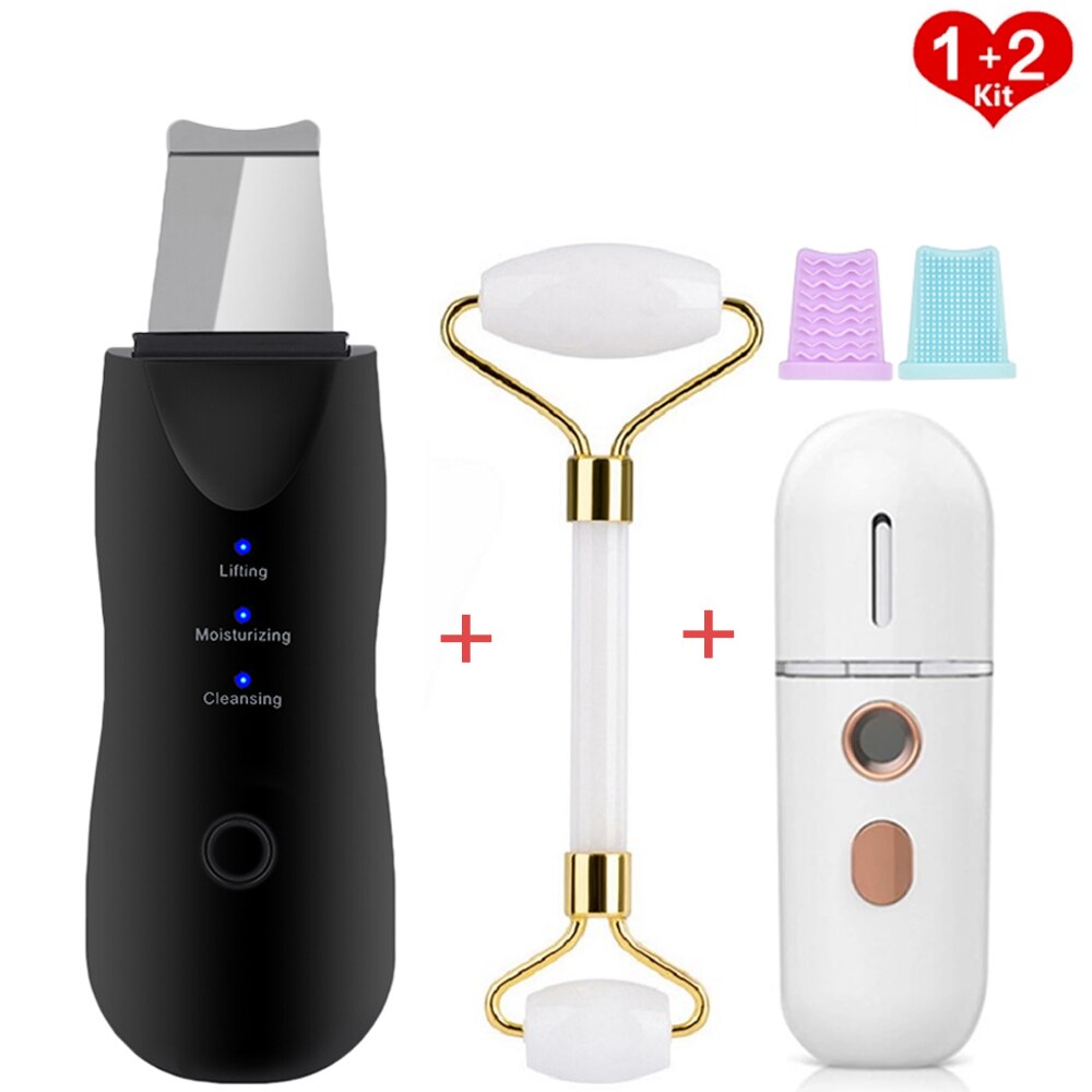 Appareil électrique de gommage de la peau, dissolvant de points noirs, spatule de Peeling du visage, Machine de Lifting du visage, amincissant, masseur à rouleau: Set 2