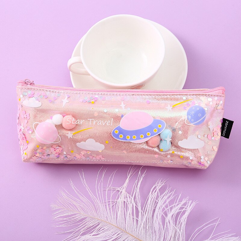 Star Pencil Case Glitter Large Capacity Pencilcase School Pen Makeup Case Supplies Pencil Bag School Box Pencil Pouch Stationery: medium pink