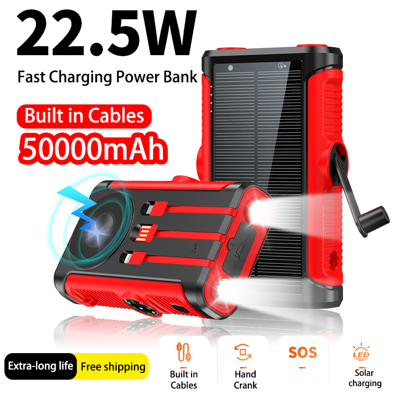 Powerbank solarny 50000mAh 22.5W z magnetycznym ładowaniem bezprzewodowym, powerbank kempingowy z kablami, bateria zewnętrzna robić iPhone'a z Magsafe