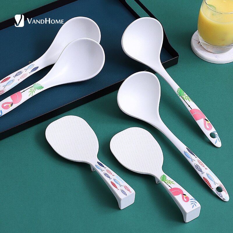 VandHome japońska łyżka robić serwowania chochla z włókna bambusowego z wzorem kreskówka długa rączka akcesoria kuchenne obiad łyżka robić zupy