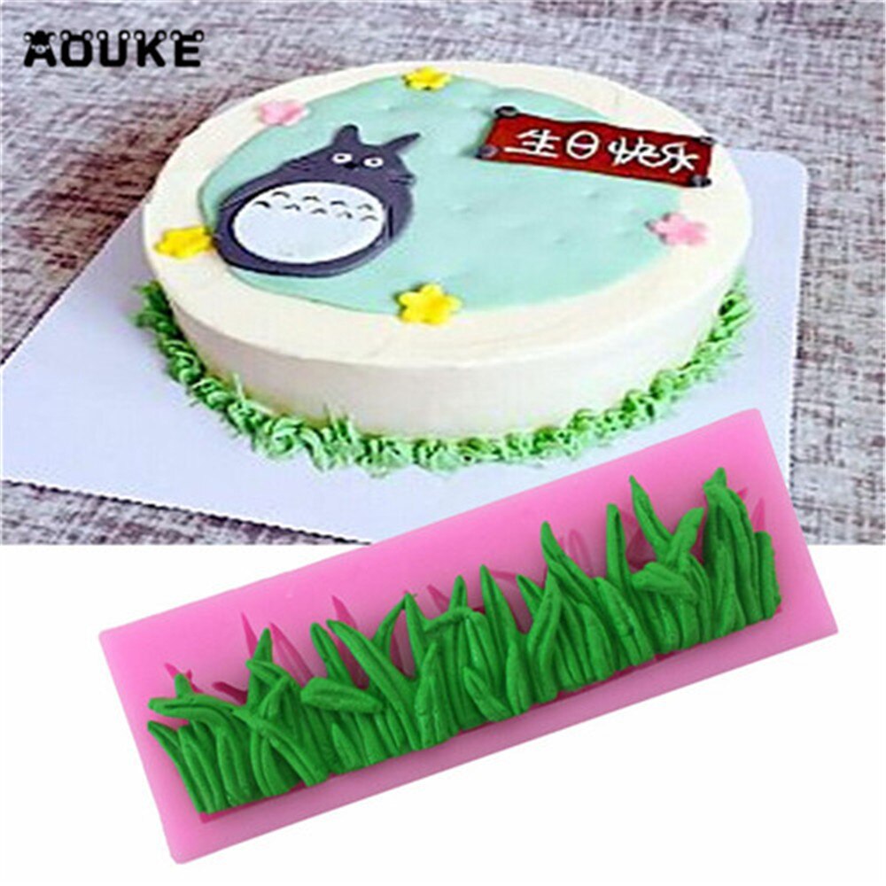 Aouke 1Pc Grün Gras Rasen Kuchen bilden Fondant Kuchen 3D Lebensmittel Klasse Silikon bilden DIY Backen Werkzeuge Zucker Spitze bilden Schokolade M024