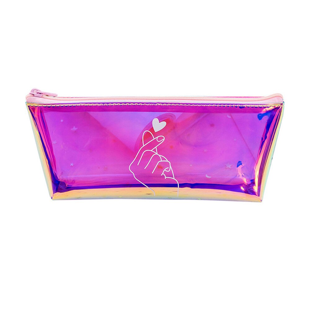 Bolsa de viaje para cosméticos transparente, bolsa de viaje para maquillaje a la , organizador de maquillaje con cremallera, neceser para lápices para estudiantes: A-Purple