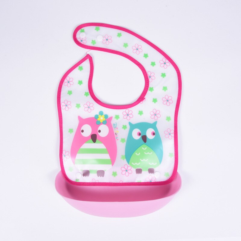 Cartoon Bib, Baby Eten Afneembare Rijst Zak, Kinderen Wegwerp Waterdicht En Vuil-Proof Siliconen Bib, speeksel Pocket: Pink parrot
