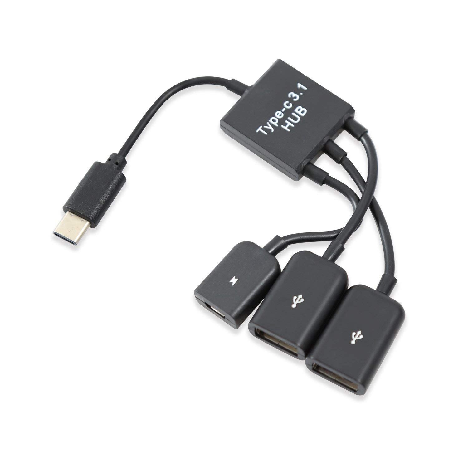 USB 3.1 Type C mâle à 2 double USB A 2.0 femelle + Micro-USB femelle 3 en 1 HUB OTG