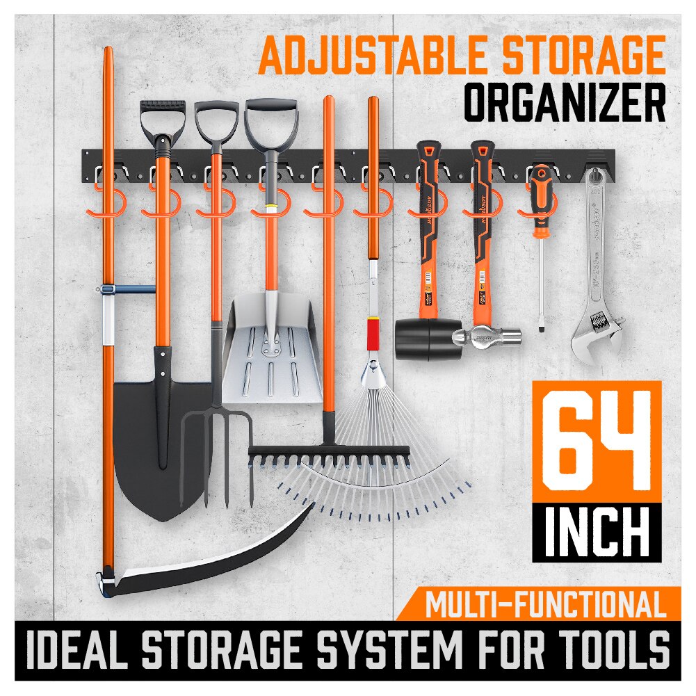 HORUSDY 64 Inch Adjustable Storage System, Wall Mount Tool Organizer, Tool Hangers for Mop and Broom Holder Shovel, Rake, Broom,