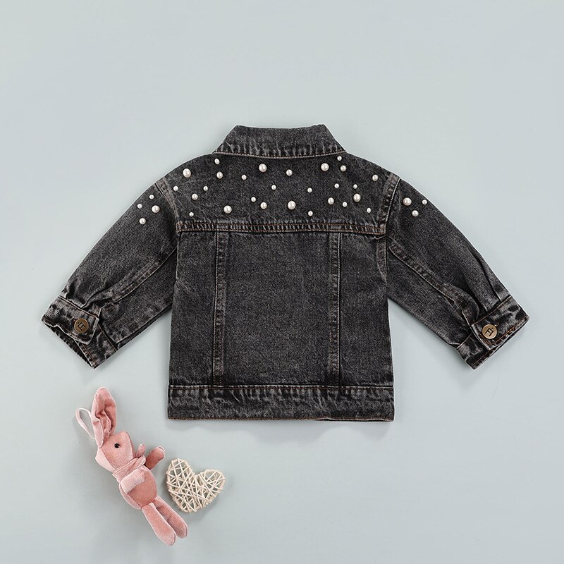 Ma &amp; Baby 6M-4Y Peuter Baby Kid Meisje Denim Jassen Jeans Parel Jassen Herfst Lente Mode Meisjes Kostuums Tops