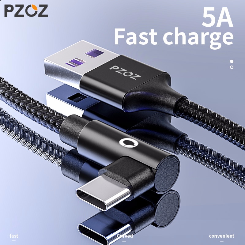 PZOZ 5A usb c kabel usb typ C 90 stopni szybkie ładowanie dla Huawei P20 P10 kumpel 20 zawodowiec 10 Nova 2s ładowarka usb-c Duńczyk rodzaj-c przewód