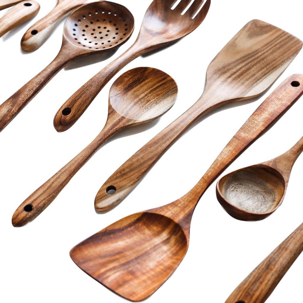 Houten Spatel Scoop Vergiet Koken Gebruiksvoorwerp Set Keuken Benodigdheden Koken Gereedschap Non-stick Hand Wok Schop Keuken Gereedschap