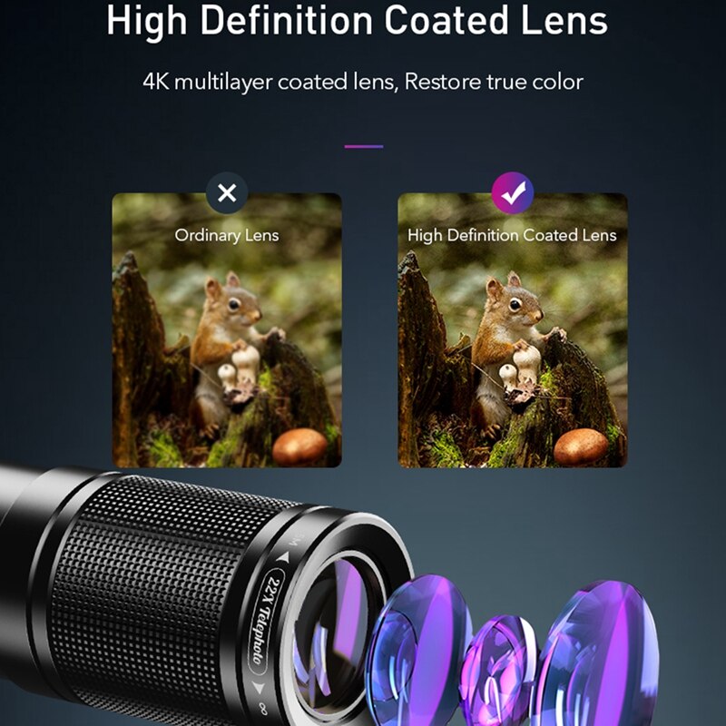 APEXEL Phone Camera Lens Kit 4 in 1 Telephoto Zoom 22X Lens Telescope Monocular Wide Macro Fisheye Lens Tripod