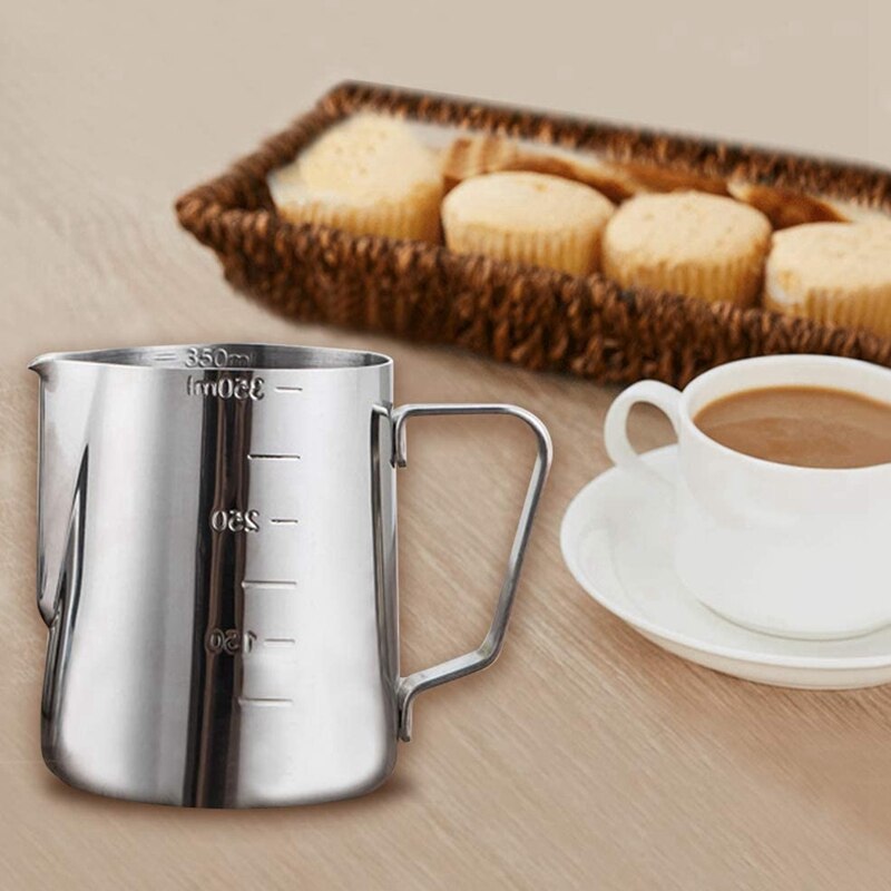Stainless Steel Milk Frothing Pitcher, Measurements on Both Sides Inside, Milk Jug Cup with Decorating Pen: Default Title