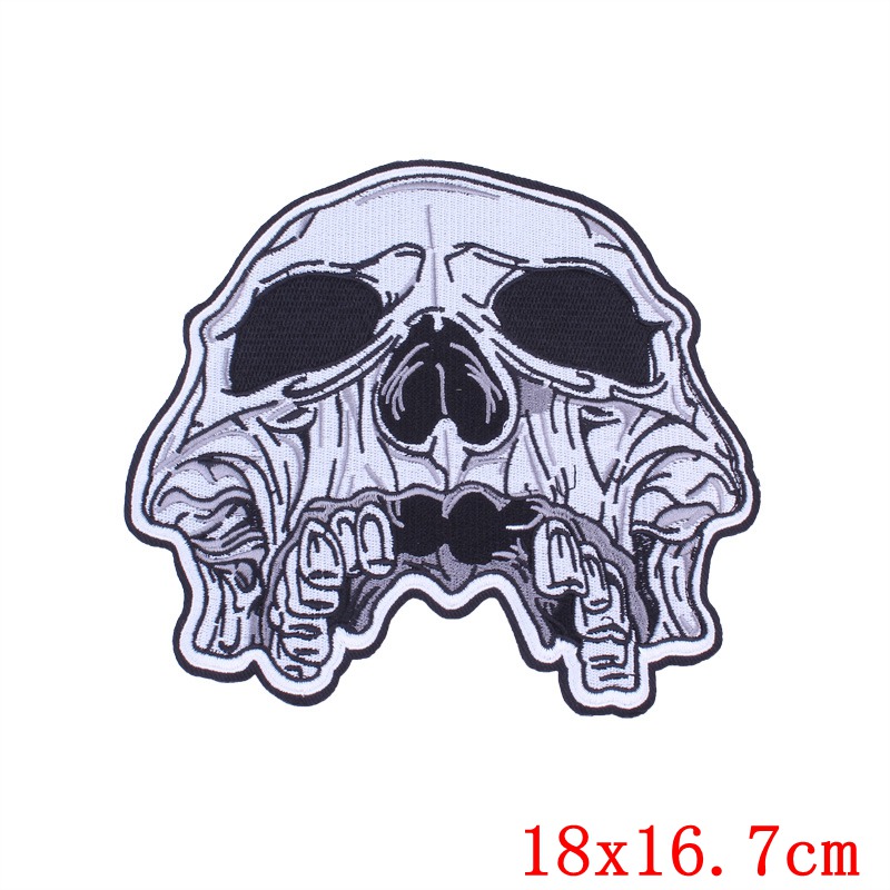 Parches de motociclista Punk para ropa, parches bordados con alas de calavera para ropa, pantalones vaqueros, chaqueta, apliques, insignias de parche para motocicleta: Negro