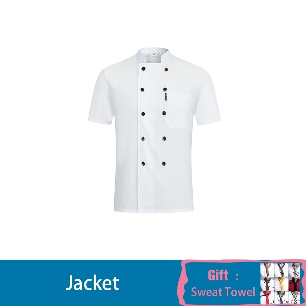Double boutonnage à manches courtes Chef uniforme unisexe été cuisine cuisine veste Restaurant hôtel coiffure Salon travail chemise: WHITE / 4XL