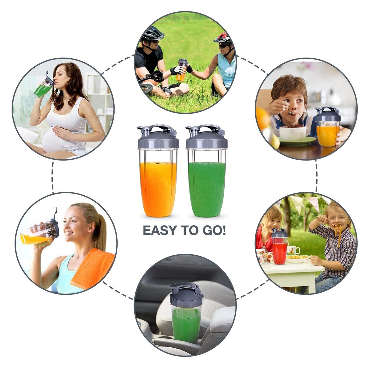 Replacement Cups with Flip Top to-Go Lid for NutriBullet 6-Piece High-Speed Blender/Mixer, Gasket and 32oz Cups for Nutribulle