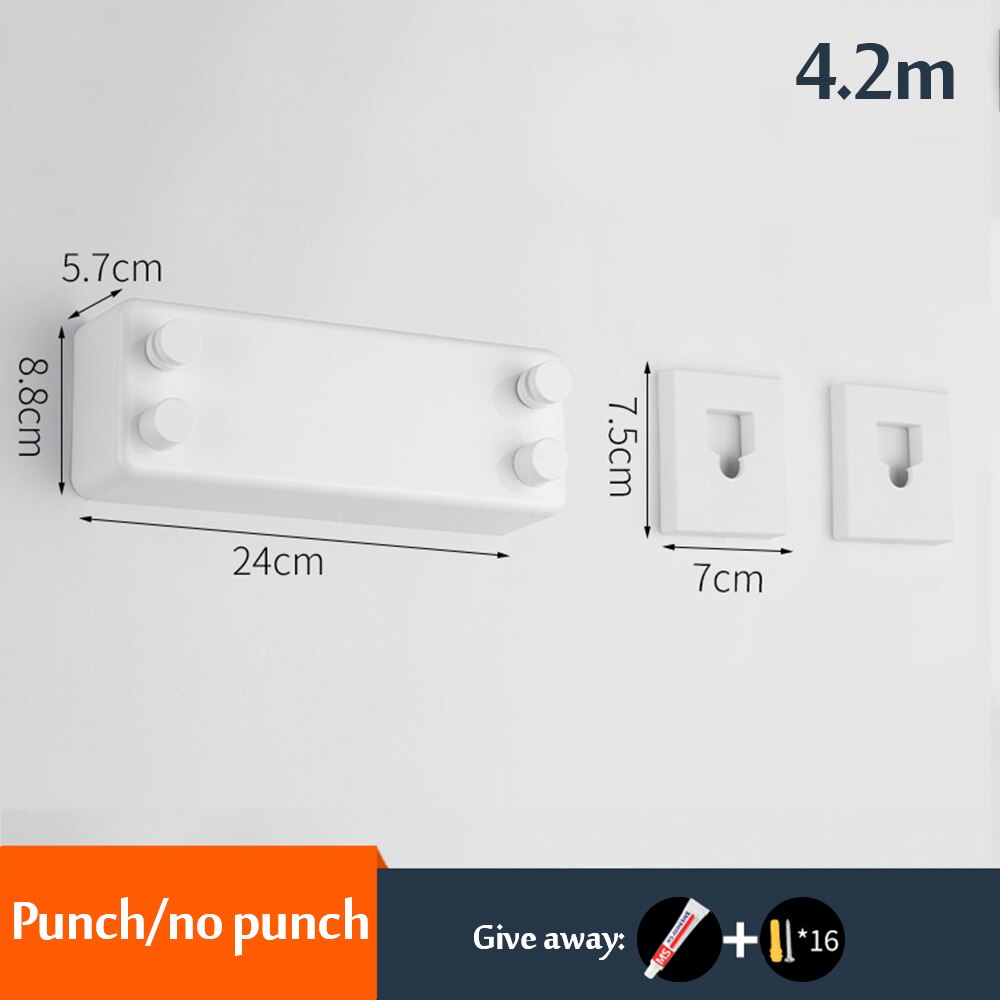 4.2M Clothes Line Dryer Retractable Wall Mounted Clothesline Drying Rack Rope Bathroom Laundry Dryer Double Layer Stretch Tool: white