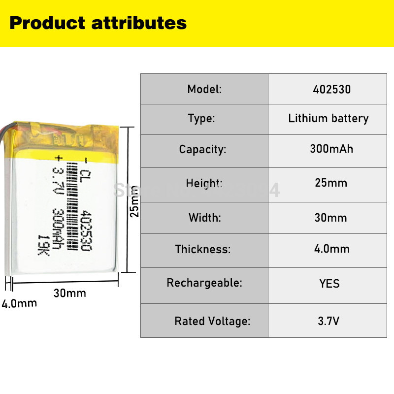 3,7 v 402530 300mAh Lithium-Polymer-Batterie Für Mp3 Mp4 Gps PDA Clever Uhr PSP Radio Lautsprecher Li-Ion Lipo batterie