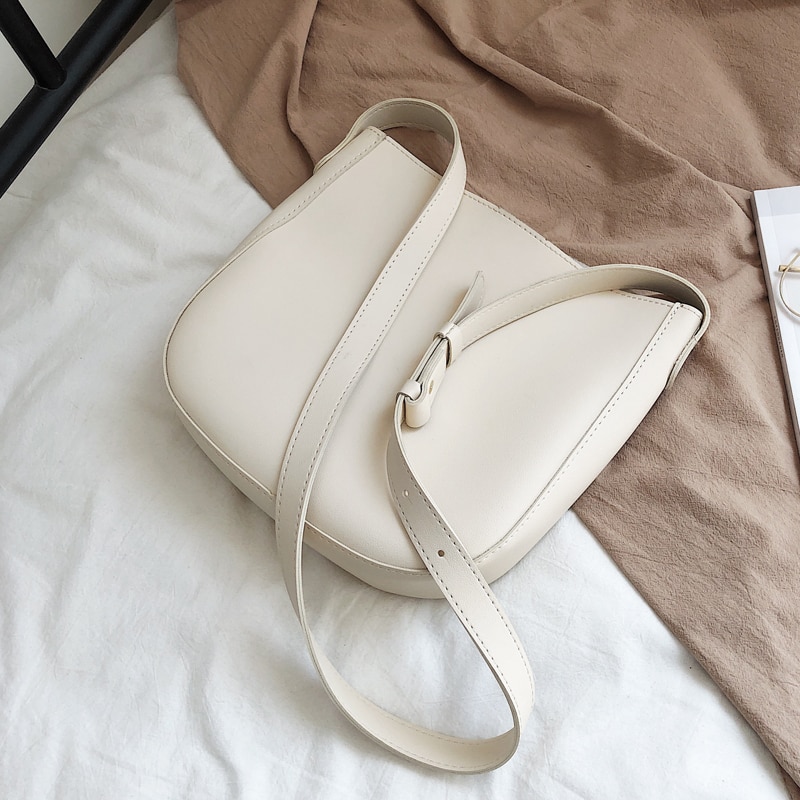 Pure color Casual Bucket bag PU Leather Women's Handbag High capacity Shoulder Messenger Bag