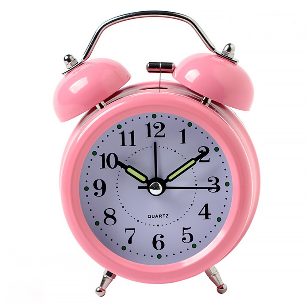Battery Operated Living Room Alarm Clock Bedroom Lightweight Portable Mini Cute Desktop Multifunction Metal With Night Light: Pink