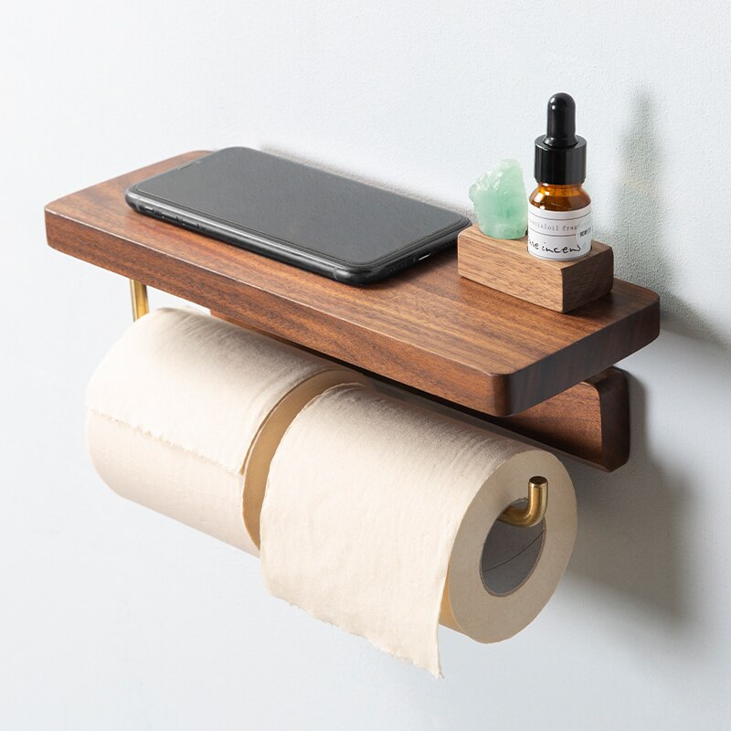 Messing Papier Rolhouder Toiletpapier Handdoek Houder Wc Massief Houten Retro Pastorale Stijl Toiletpapier Rack Papieren Handdoek Opslag